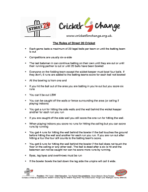 Cricket Tournament Rules and Regulations PDF  Form