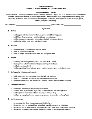 Field Trip Behavior Contract  Form