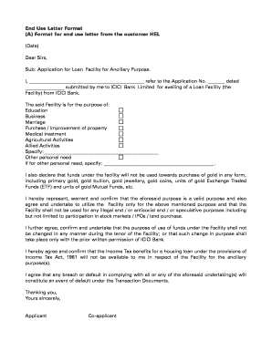 End Use Certificate Format for Bank Loan