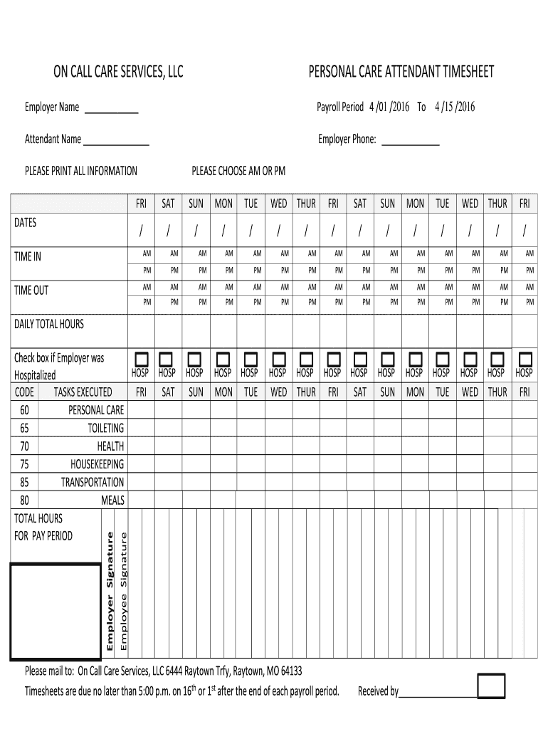  Time Sheets for Caregiving 2016-2024