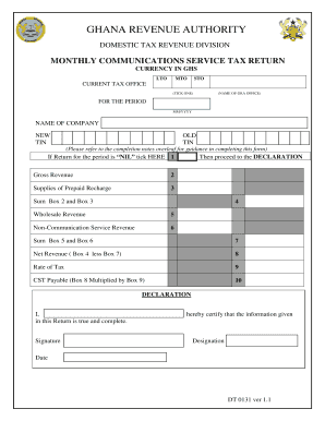Monthly Communications Service Tax Return Ghana Revenue Authority  Form