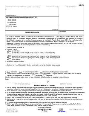 DE 172 Fillable Editable and Saveable California Judicial Council Forms