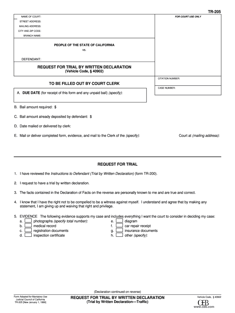 TR 205 Fillable Editable and Saveable California Judicial Council Forms
