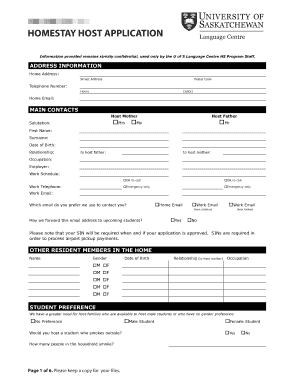 Homestay Application Form University of Saskatchewan Ccde Usask