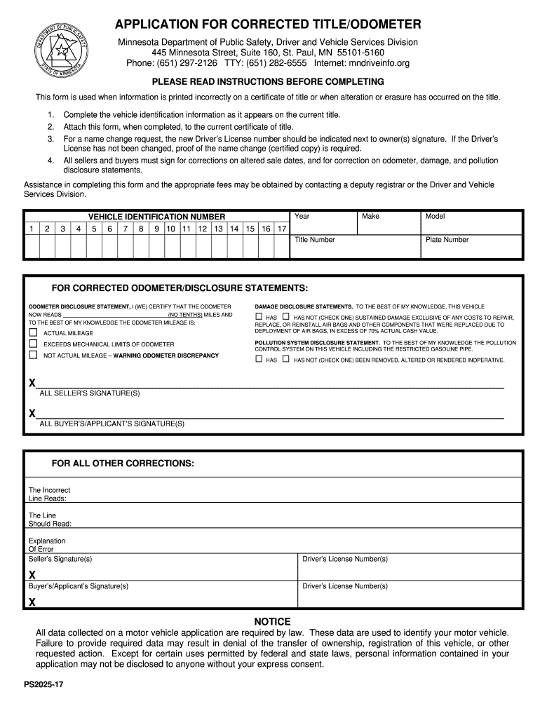 Mn Title Correction Form