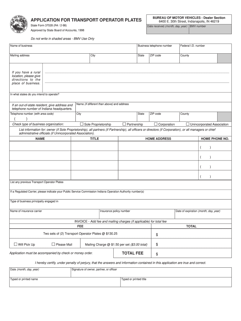 Indiana Temporary License Plate  Form