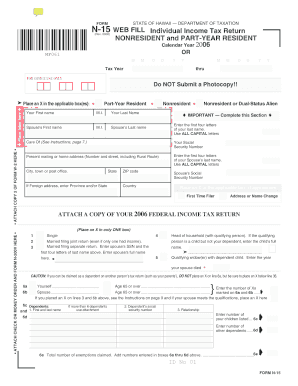 N 15 Rev NonResident and Part Year Resident Income Tax Return Forms CD Fillable