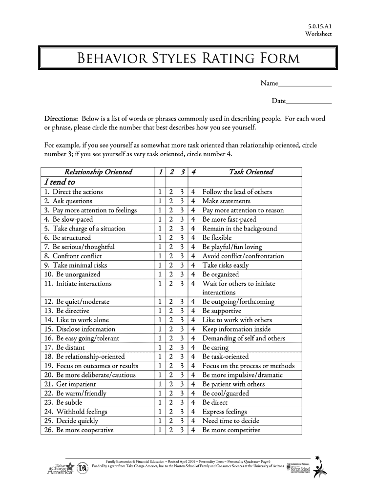 Behavior Styles Rating Form PDF Public Rcas