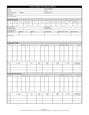 Exterior Broker Price Opinion BPO # Forms in Word