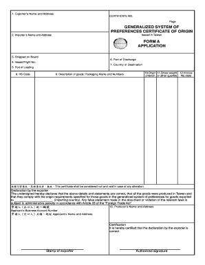 Certificate of Origin Taiwan PDF  Form