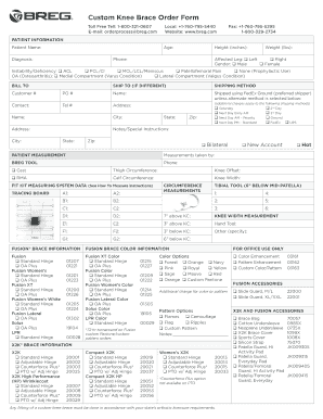 Breg Custom Knee Brace Order Form