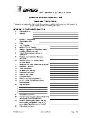 Supplier Self Assessment Form