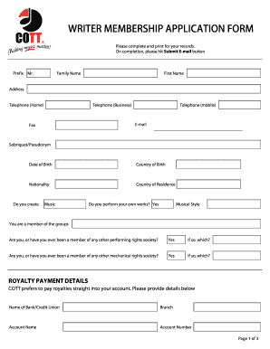 Application Form for Writer
