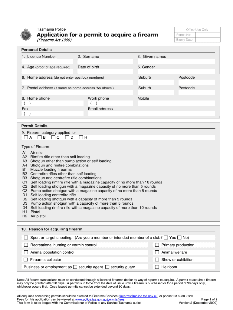 Application for a Permit to Acquire a Firearm  Penguin Clay Target  Form