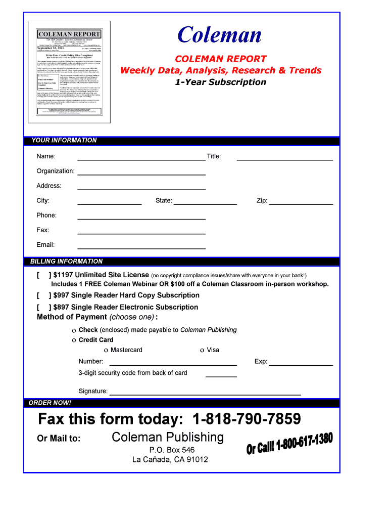Coleman Report Order Form