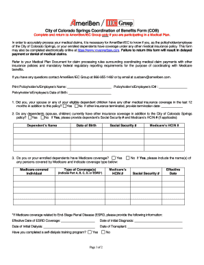 Coordination of Benefits Form City of Colorado Springs