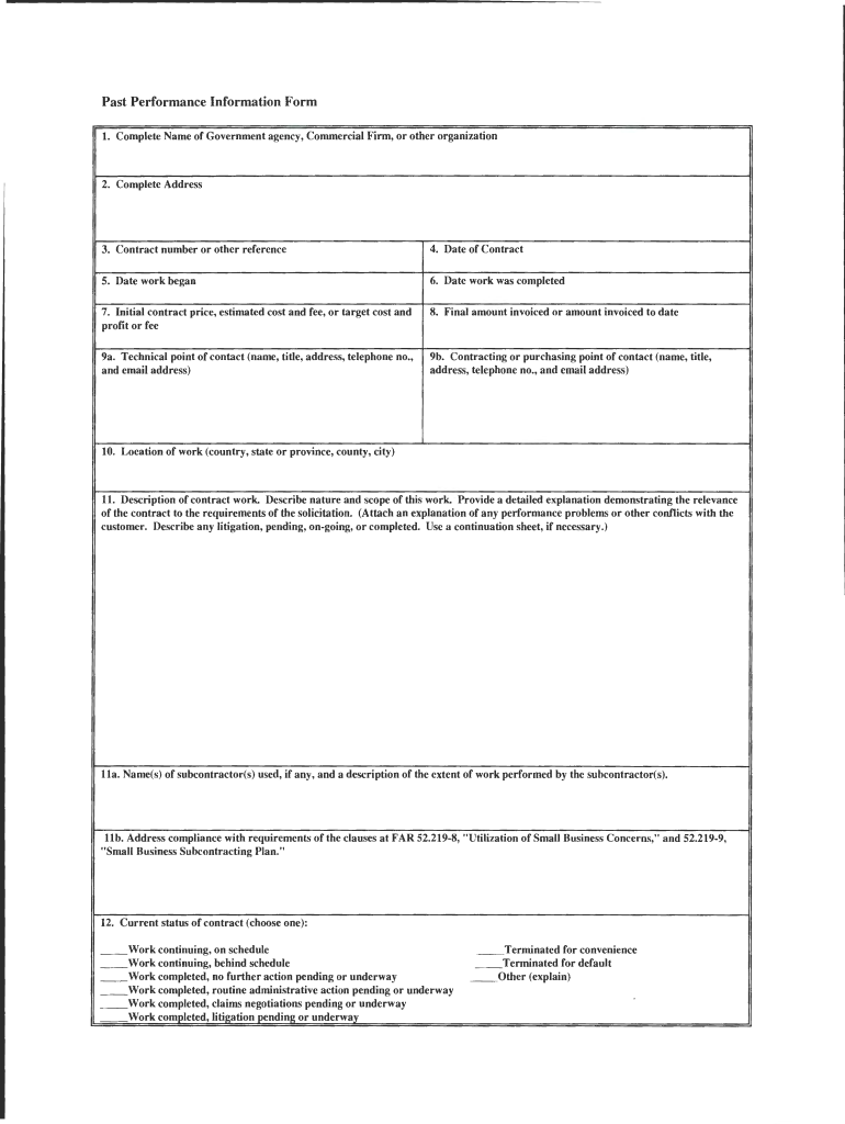 Past Performance Information Form  NECO  Neco Navy