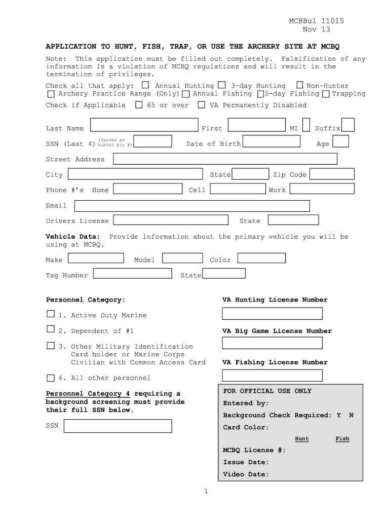  Hunting License Application  Marine Corps Base Quantico 2013-2024