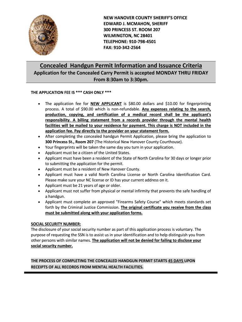  New Hanover County Sherriff Office Fingerprint Form 2012-2024