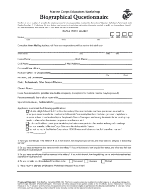 Biographical Questionnaire Examples  Form