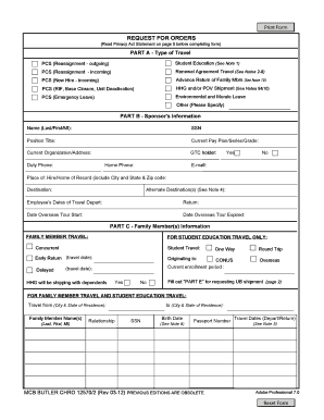 Request for Travel Orders Marine Corps Base Camp Smedley D  Form
