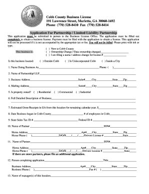 Cobb County Business License 191 Lawrence Street, Marietta, GA  Form