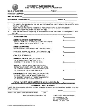 Georgia Cobb County Occupancy Excise  Form