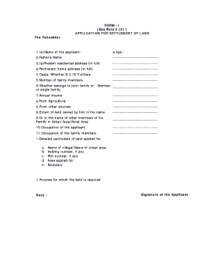 Application for Settlement of Land Form PDF