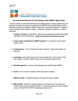 Environmental Clearance for Undertakings within NMDOT Right of Dot State Nm  Form
