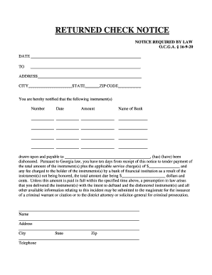 Returned Check Letter Template  Form