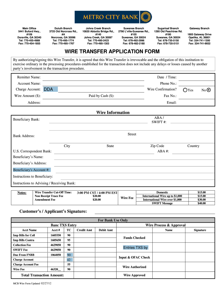 Metro Bank  Form