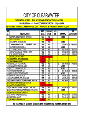 Bid Tabulation Template Excel  Form