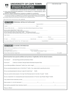 Univercity Ofcape Town Form to Apply
