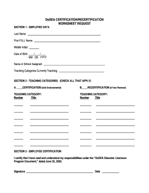 Dodea Certification Worksheet Form