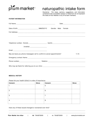 Naturopathic Intake Form Disclaimer the Views, Opinions, Suggestions, and Information Contained in the Consultation Session or I