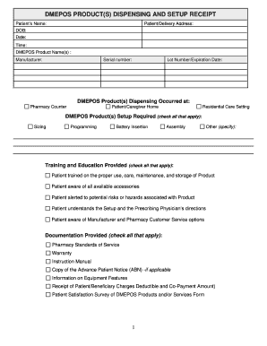 Dmepos Products Dispensing and Setup Receipt Living Naturally  Form