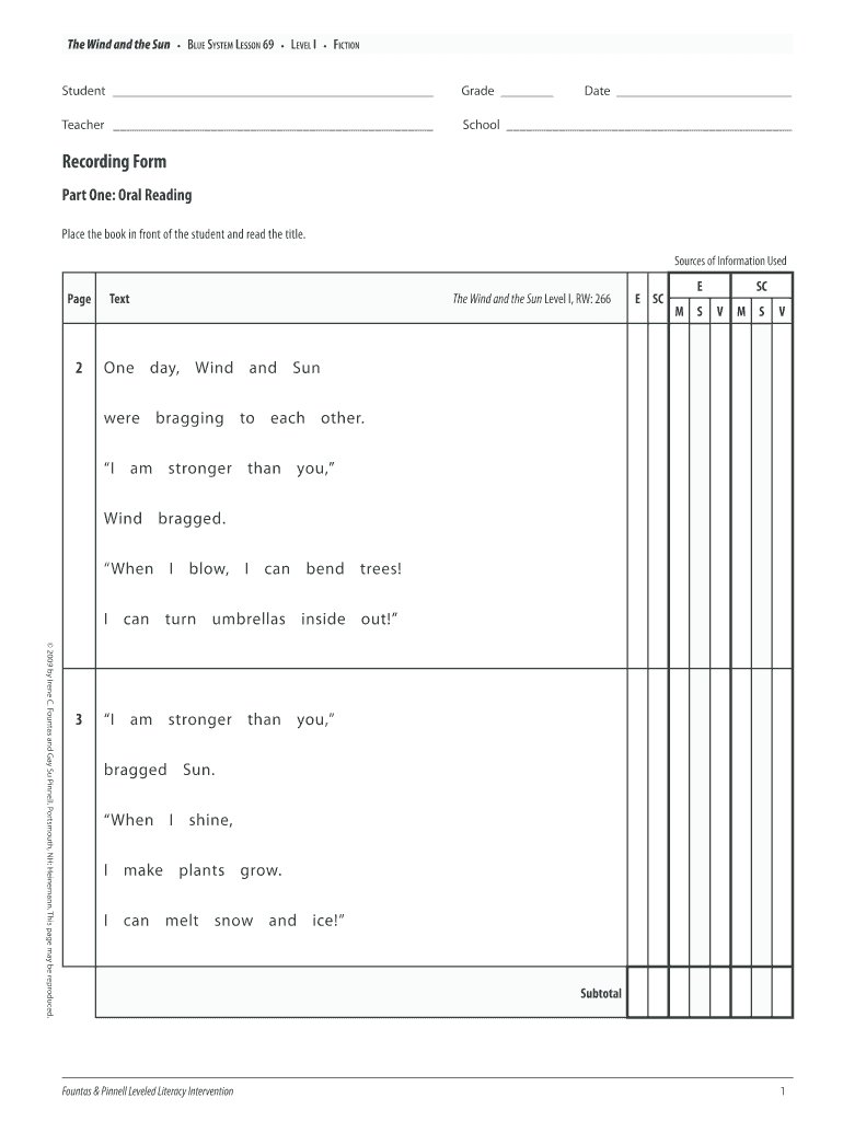 The Wind and the Sun Lesson Plan  Form