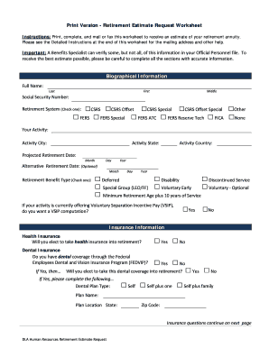 Retirement Estimate Request Worksheet DoDEA Dodea  Form