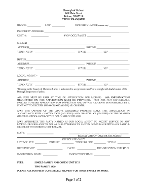 Application for Property Transfer  Form