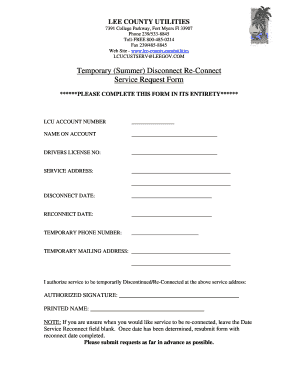 Summer Temporary Disconnect Service Form 11 12