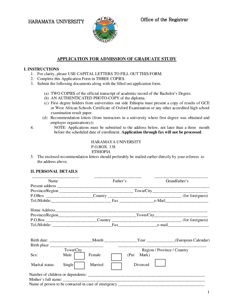 Haramaya University Student Portal  Form
