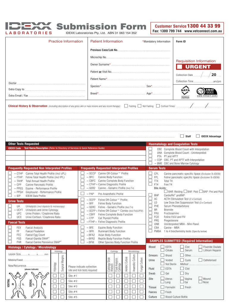 Idexx Requisition Form PDF