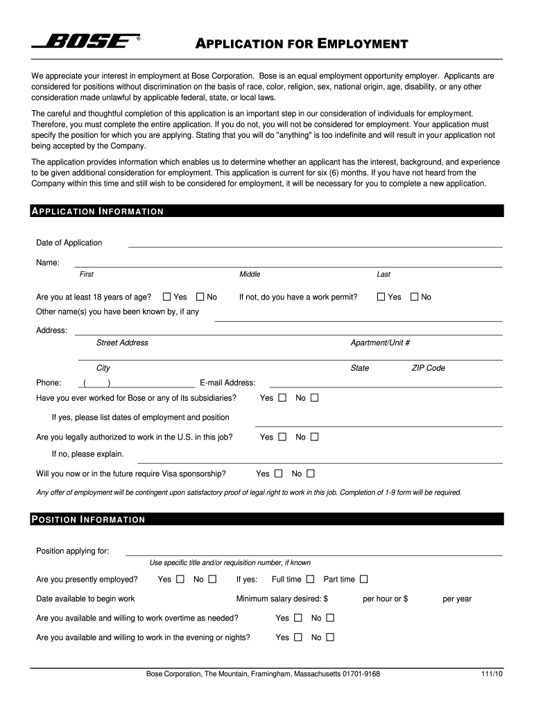  Bose Application for Employment  Horizon Group Properties 2010-2024