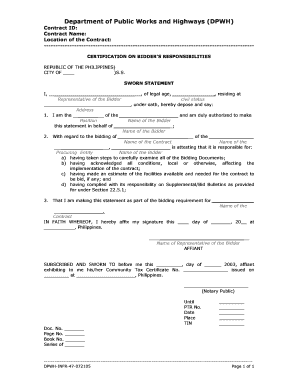 CERTIFICATION on BIDDERS RESPONSIBILITIES  Form