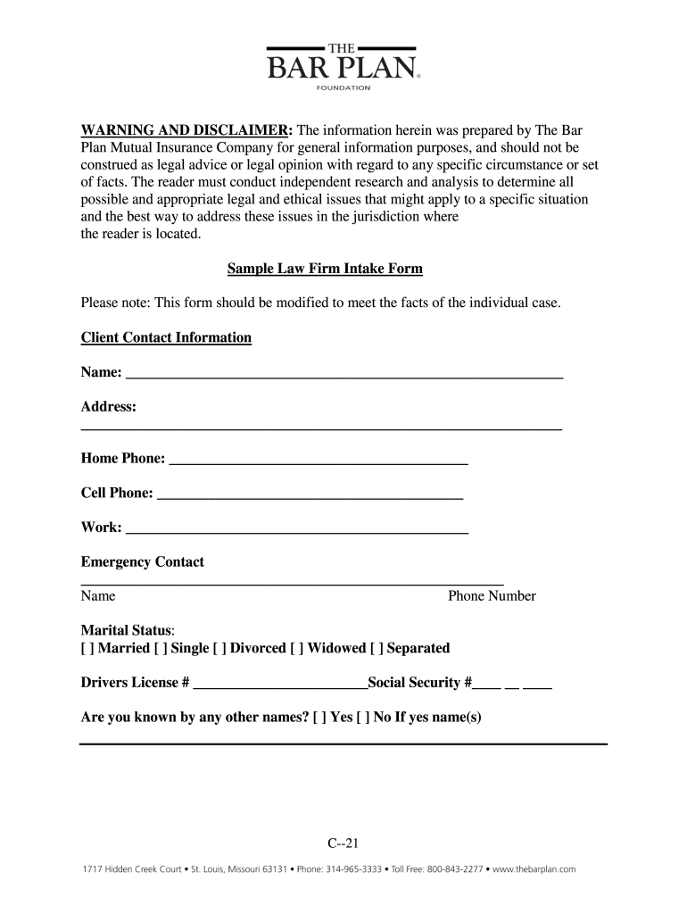 Legal Client Intake Form Template Download