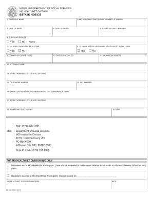 Mo Healthnet Estate Notice  Form