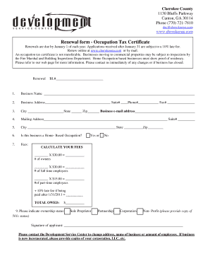 Renewal Form Occupation Tax Certificate Cherokee County