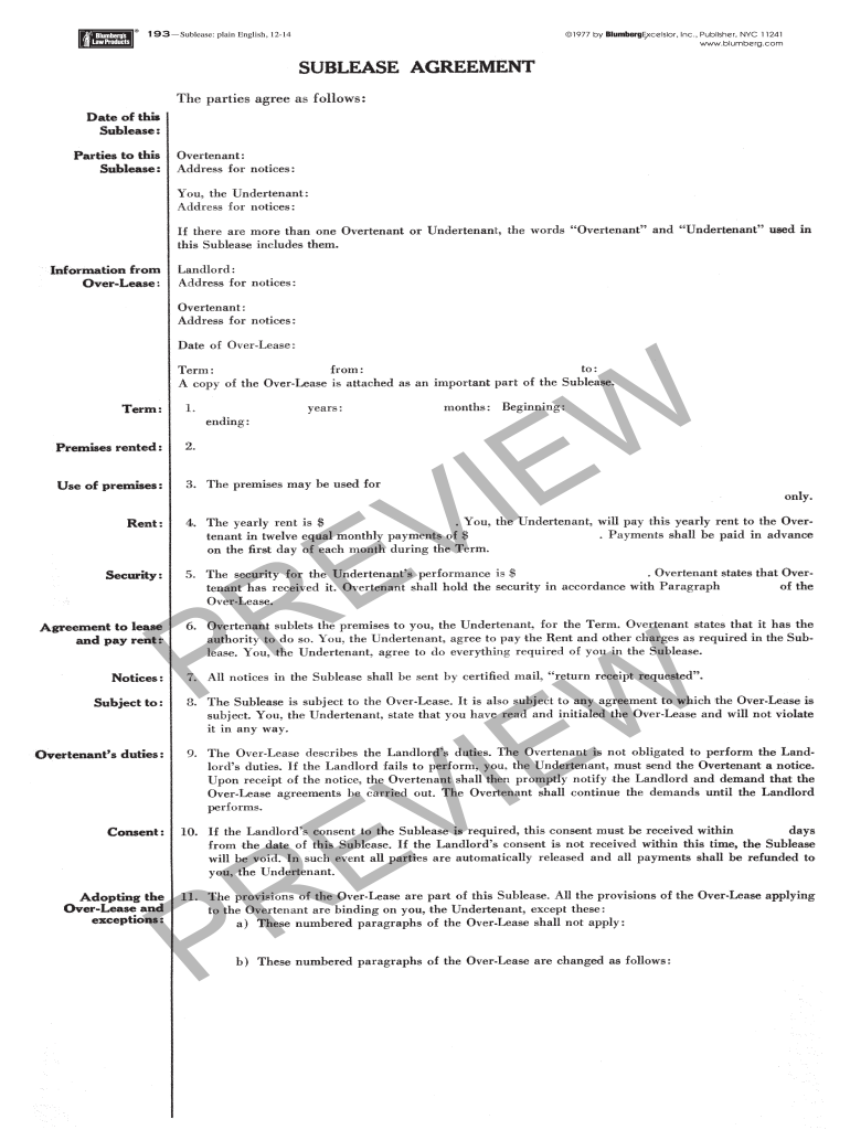 Blumberg Sublease Agreement Nyc  Form