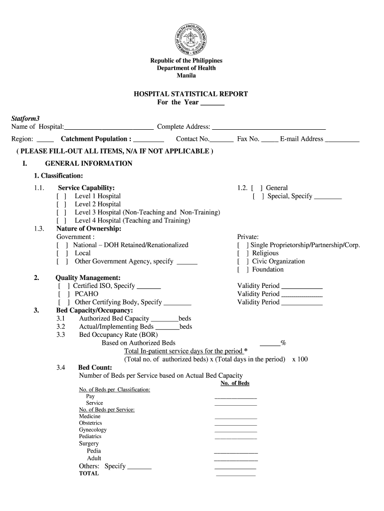 Annual Hospital Statistical Report  Form