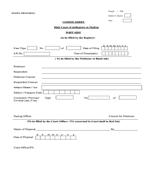 Coding Sheet High Court  Form